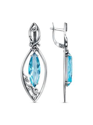 Серьги серебро 925 пробы, покрытие - оксидирование, вставка - стекло ювелирное собственной огранки