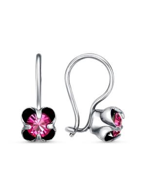 Серьги бижутерия, покрытие - серебрение с оксидированием, вставка - стекло ювелирное preciosa