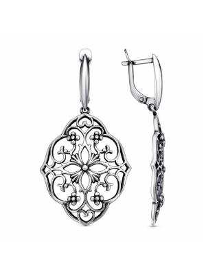 Серьги бижутерия, покрытие - серебрение с оксидированием, без вставок