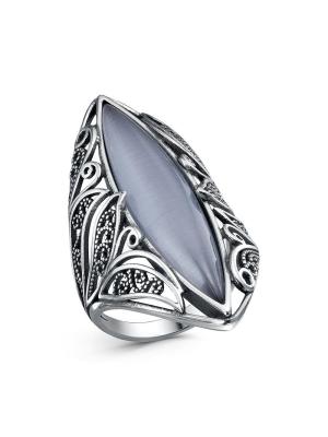 Кольцо серебро 925 пробы, покрытие - оксидирование, вставка - искусственный кошачий глаз