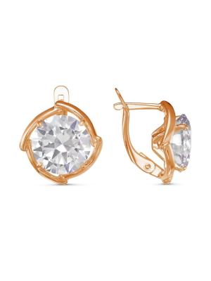 Серьги бижутерия, покрытие - золочение, вставка - фианит (недрагоценный камень)