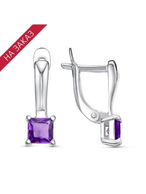 Серьги серебро 925 пробы, покрытие - родирование, вставка - аметист (полудрагоценный камень)