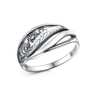 Кольцо бижутерия, покрытие - серебрение с оксидированием, отделка - алмазная грань, без вставок