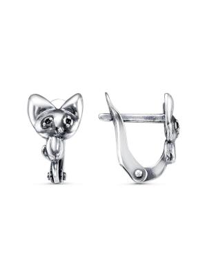 Серьги бижутерия, покрытие - серебрение с оксидированием, отделка - эмаль, без вставок