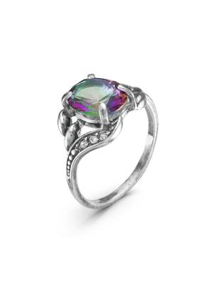 Кольцо бижутерия, покрытие - серебрение с оксидированием, вставка - стекло ювелирное, стекло ювелирное preciosa