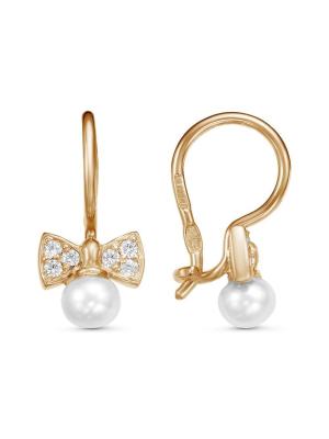 Серьги серебро 925 пробы, покрытие - золочение, вставка - культивированный жемчуг, фианит (недрагоценный камень)
