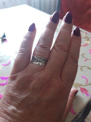 Кольцо бижутерия, покрытие - серебрение с оксидированием, без вставок