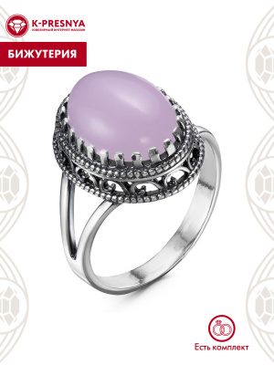 Кольцо бижутерия, покрытие - серебрение с оксидированием, вставка - искусственный кварц розовый