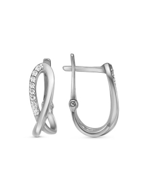 Серьги серебро 925 пробы, покрытие - родирование, вставка - фианит (недрагоценный камень)