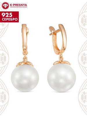 Серьги серебро 925 пробы, покрытие - золочение, вставка - имитация жемчуга