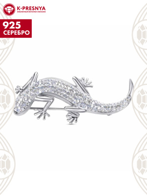 Брошь серебро 925 пробы, покрытие - платинирование, вставка - стекло ювелирное preciosa