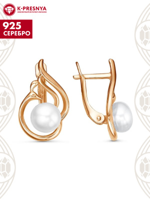Серьги серебро 925 пробы, покрытие - золочение, вставка - культивированный жемчуг