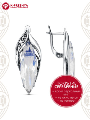 Серьги бижутерия, покрытие - серебрение с оксидированием, вставка - стекло ювелирное собственной огранки