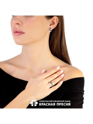 Серьги серебро 925 пробы, покрытие - оксидирование, отделка - алмазная грань, без вставок