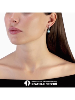 Серьги серебро 925 пробы, покрытие - родирование, вставка - фианит (недрагоценный камень)