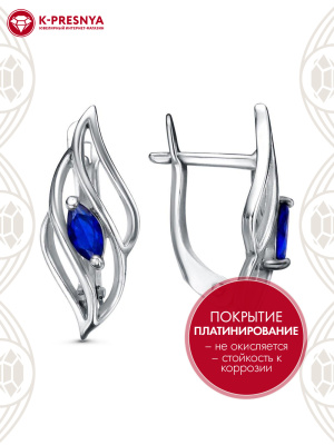 Серьги серебро 925 пробы, покрытие - платинирование, вставка - искусственная шпинель