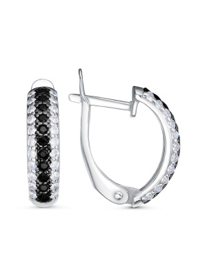 Серьги серебро 925 пробы, покрытие - родирование, вставка - фианит (недрагоценный камень)