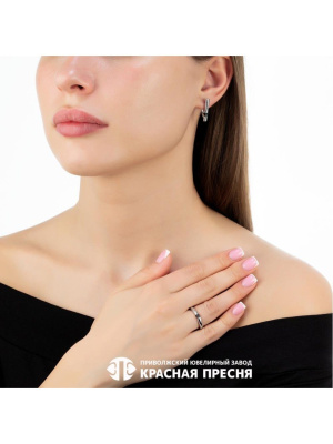 Серьги серебро 925 пробы, покрытие - родирование, вставка - фианит (недрагоценный камень)