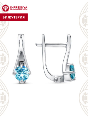 Серьги бижутерия, покрытие - платинирование, вставка - фианит (недрагоценный камень)