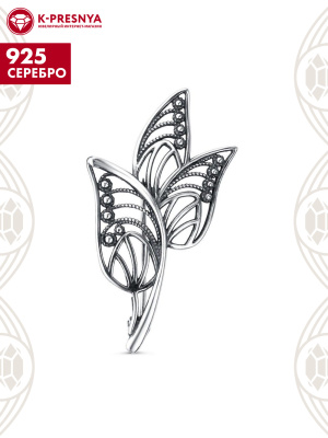 Брошь серебро 925 пробы, покрытие - оксидирование, без вставок