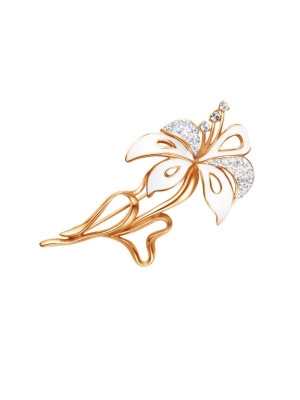 Брошь бижутерия, покрытие - золочение, отделка - эмаль, вставка - стекло ювелирное preciosa