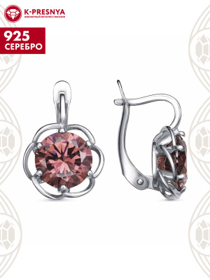 Серьги серебро 925 пробы, покрытие - платинирование, вставка - фианит (недрагоценный камень)