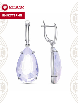 Серьги бижутерия, покрытие - платинирование, вставка - стекло ювелирное собственной огранки