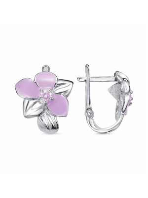 Серьги серебро 925 пробы, покрытие - платинирование, отделка - эмаль, вставка - фианит (недрагоценный камень)