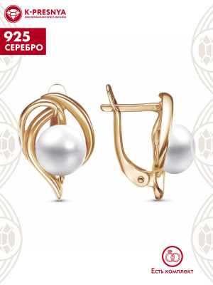 Серьги серебро 925 пробы, покрытие - золочение, вставка - культивированный жемчуг