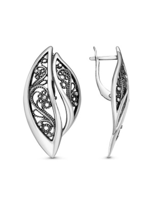 Серьги серебро 925 пробы, покрытие - оксидирование, без вставок