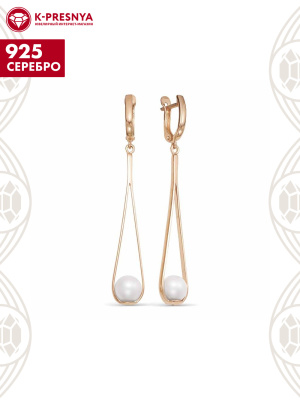 Серьги серебро 925 пробы, покрытие - золочение, вставка - имитация жемчуга
