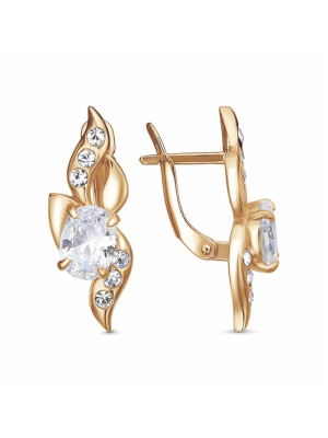 Серьги бижутерия, покрытие - золочение, вставка - стекло ювелирное preciosa, фианит (недрагоценный камень)