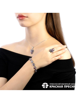 Браслет бижутерия, покрытие - серебрение с оксидированием, вставка - фианит (недрагоценный камень)