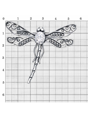 Брошь серебро 925 пробы, покрытие - оксидирование, вставка - фианит (недрагоценный камень)