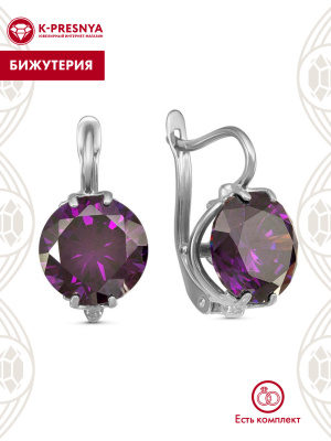 Серьги бижутерия, покрытие - серебрение с оксидированием, вставка - фианит (недрагоценный камень)