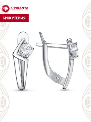 Серьги бижутерия, покрытие - платинирование, вставка - фианит (недрагоценный камень)