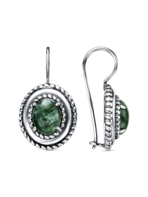 Серьги бижутерия, покрытие - серебрение с оксидированием, вставка - серафинит