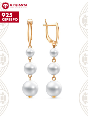 Серьги серебро 925 пробы, покрытие - золочение, вставка - имитация жемчуга