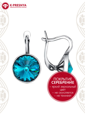 Серьги бижутерия, покрытие - серебрение с оксидированием, вставка - стекло ювелирное preciosa