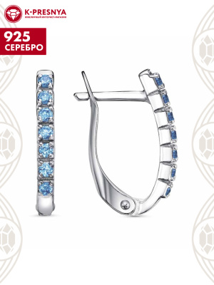 Серьги серебро 925 пробы, покрытие - родирование, вставка - фианит (недрагоценный камень)