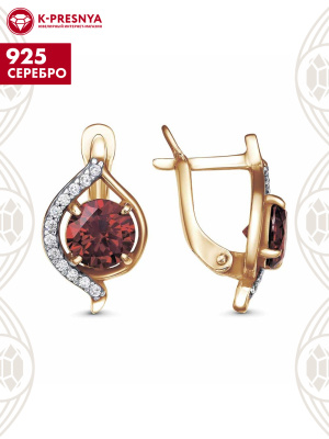 Серьги серебро 925 пробы, покрытие - оксидирование, вставка - фианит (недрагоценный камень)