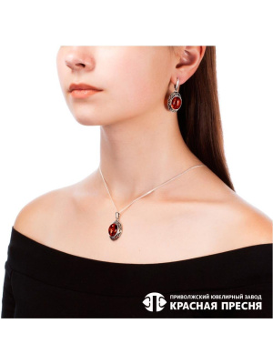 Подвеска серебро 925 пробы, покрытие - оксидирование, вставка - искусственный янтарь