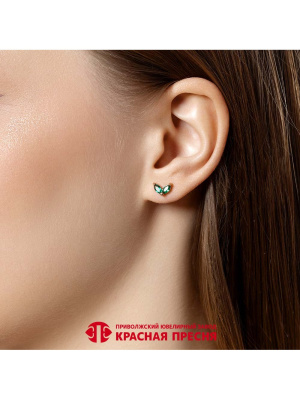 Серьги серебро 925 пробы, покрытие - золочение, вставка - искусственная шпинель