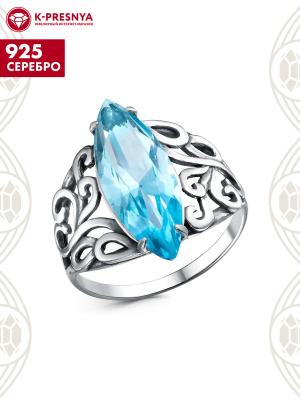 Кольцо серебро 925 пробы, покрытие - оксидирование, вставка - стекло ювелирное собственной огранки