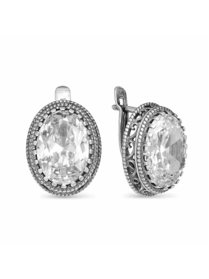 Серьги бижутерия, покрытие - серебрение с оксидированием, вставка - фианит (недрагоценный камень)