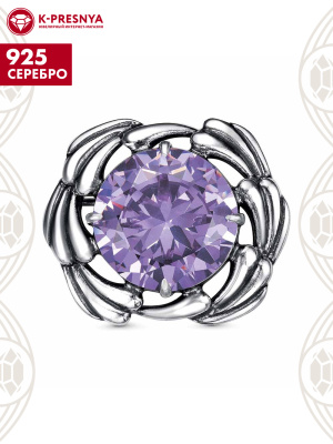 Брошь серебро 925 пробы, покрытие - оксидирование, вставка - фианит (недрагоценный камень)