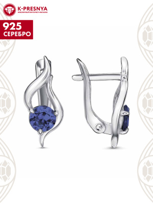 Серьги серебро 925 пробы, покрытие - родирование, вставка - искусственная шпинель