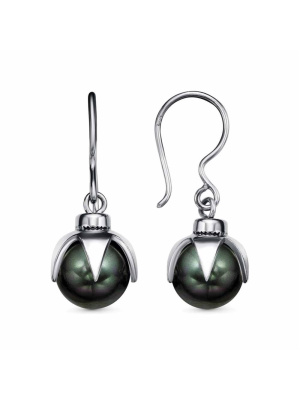 Серьги бижутерия, покрытие - серебрение с оксидированием, вставка - имитация жемчуга