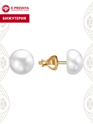Серьги бижутерия, покрытие - золочение, вставка - культивированный жемчуг