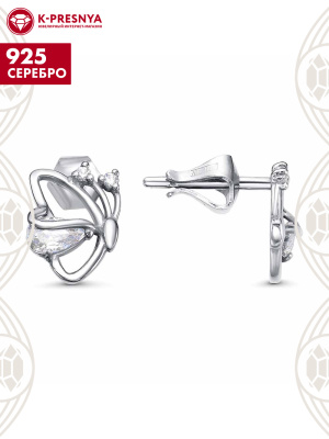 Серьги серебро 925 пробы, покрытие - родирование, вставка - фианит (недрагоценный камень)